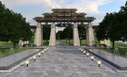 New Chinese Gate Park Scenic Gate 3d model