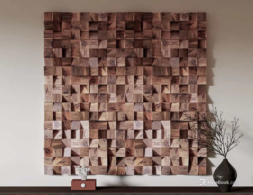 Modern Wooden Cube Wall Decor Featuring 3D Geometric Pattern For Interior Design 3d model 
