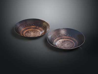 Two Decorative Metal Bowls With Intricate Patterns For Home Decoration 3d model