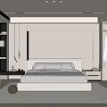 Modern Minimalist Bedroom Interior With White Platform Bed Sleek Bedhead Wall And Accent Chair