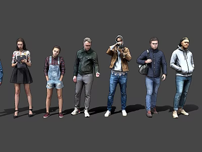 Multiple People In Diverse Casual Clothing Styles Standing With Different Poses 3d model