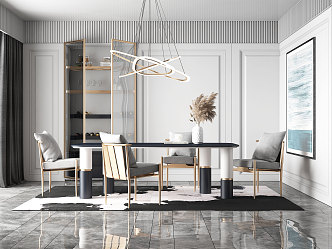 Light Luxury Dining Table and Chair Combination 3d model