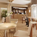 Modern Café Interior Design With Wooden Tables Cream Seats And Natural Light
