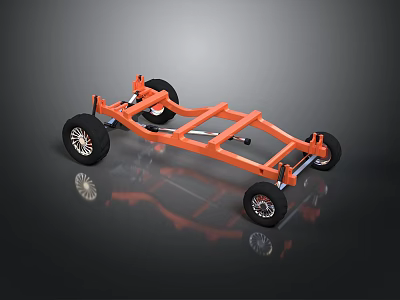 Orange Car Chassis With Black Wheels And Detailed Mechanical Structure 3d model