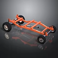 Orange Car Chassis With Black Wheels And Detailed Mechanical Structure