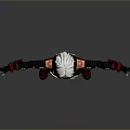 Woman With White Hair In Black Outfit Red Decorations Arms Outstretched Red Tattoo Abdomen