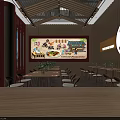 Traditional Restaurant Interior With Wooden Ceiling Counter Tables Chairs Screens And Green Plants
