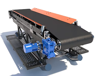 Industrial Black Conveyor Belt With Blue Motor Metal Frame And Mobile Structure 3d model