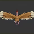 Orange Feathered Flying Bird With Red Crest And Spread Wings 3d model