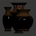 Three Decorative Clay Vases In Various Sizes With Dark Brown Orange Hues
