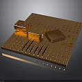 Golden Electronic Circuit Board With Integrated Chips And Perforated Holes Design