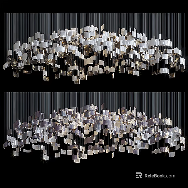 Unique Modern Geometric Chandelier with Hanging Square Glass Metal Pieces for Decor 3d model 