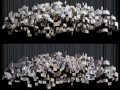 Unique Modern Geometric Chandelier with Hanging Square Glass Metal Pieces for Decor 3d model