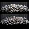 Unique Modern Geometric Chandelier with Hanging Square Glass Metal Pieces for Decor
