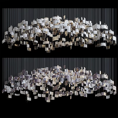 Unique Modern Geometric Chandelier with Hanging Square Glass Metal Pieces for Decor 3d model