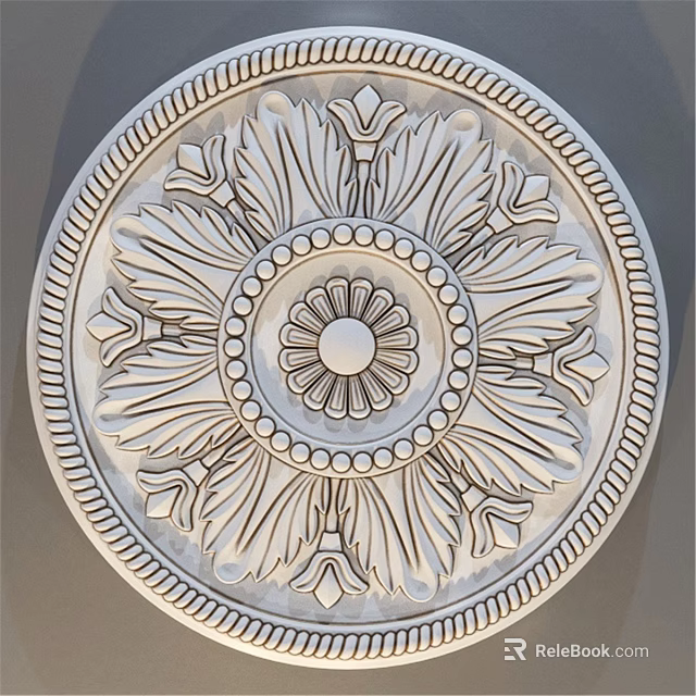 Decorative Circular Component With Intricate Carved Flower And Leaf Patterns And Beaded Border Design 3d model 
