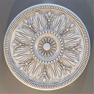 Decorative Circular Component With Intricate Carved Flower And Leaf Patterns And Beaded Border Design 3d model