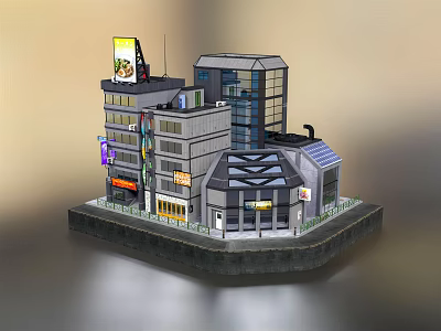 Miniature Urban Building Complex Model With Various Architectural Styles Billboards And Window Details 3d model