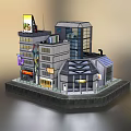 Miniature Urban Building Complex Model With Various Architectural Styles Billboards And Window Details