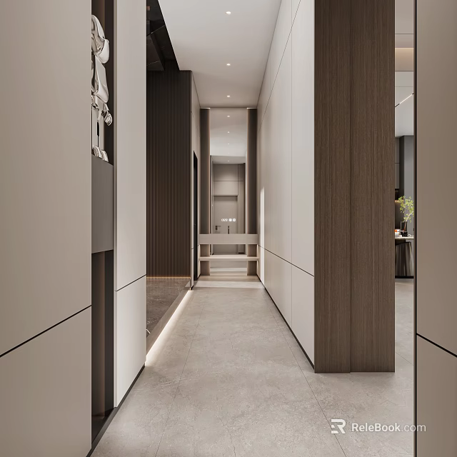 Modern Foyer Corridor With Minimalist Design And Lighting 3d model 