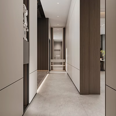 Modern Foyer Corridor With Minimalist Design And Lighting 3d model