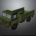 Green Military Truck With Front Cab Open Cargo Bed And Off Road Tires
