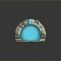 Stone Archway Structure With Illuminated Symbols And Glowing Blue Sphere