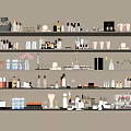 Elegant Display of Various Perfume and Cosmetics Products on Organized Shelves