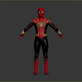 Spider Man Game Movie Character In Red Black And Gold Suit With Grey Background