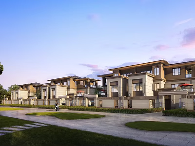 Elegant Modern Detached Villa Exterior With Lawn Driveway And Balcony Design 3d model