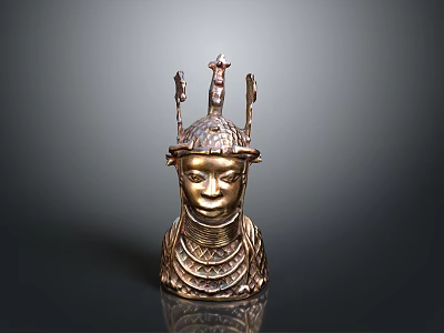 Intricate Bronze Sculpture Carving With Decorative Head Ornament And Neck Rings 3d model
