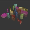Building Construction Model Featuring Rough Stone Fragment Blocks And Structural Elements
