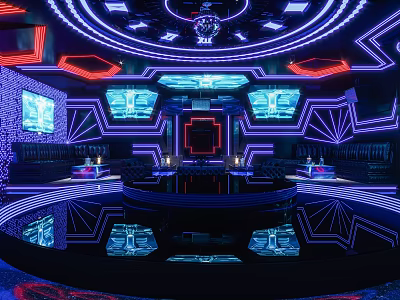 Modern KTV Interior Design With Colorful Neon Lighting Multiple Screens And Stage 3d model