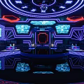 Modern KTV Interior Design With Colorful Neon Lighting Multiple Screens And Stage