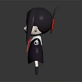 Cute Cartoon Girl Character With Black Long Hair Red Eyes And Open Arms In Dark Background