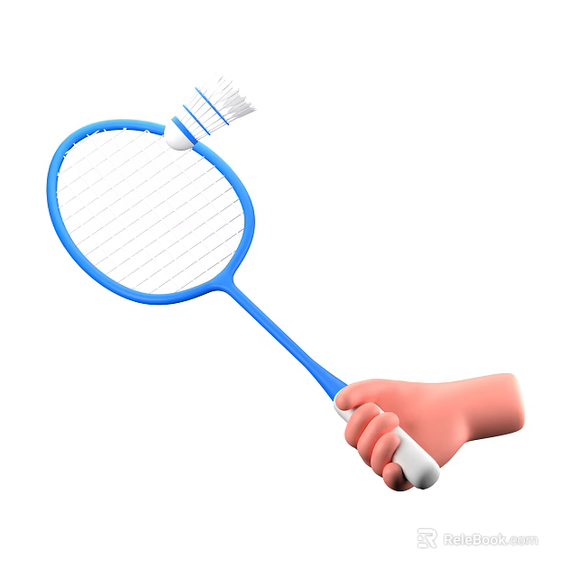 Durable Blue Badminton Racket Held By Hand With Shuttlecock And Feathers 3d model 