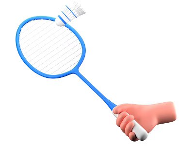 Durable Blue Badminton Racket Held By Hand With Shuttlecock And Feathers 3d model