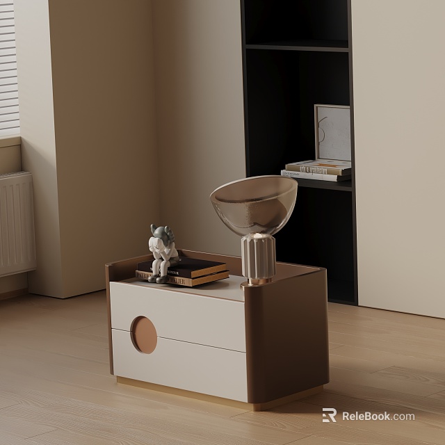 Modern Elegant Nightstand with Gold Accents Circular Drawer Small Decor and Table Lamp on Top 3d model 