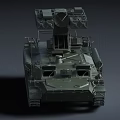 Armored Military Tank With Tracked Wheels And Turret Mounted Gear System