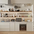 Modern Kitchen Interior With White Cabinets Countertop And Appliances Oven Microwave Coffee Maker Toaster