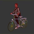 Blue Bicycle Featuring Front Light Rear Rack And Black Backpack With Man In Plaid Shirt