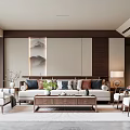 Living room sofa coffee table combination background wall table lamp ornaments 3d model