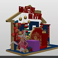 Festive House Shaped Decoration With Golden Egg Smashing Balloons And Gift Boxes