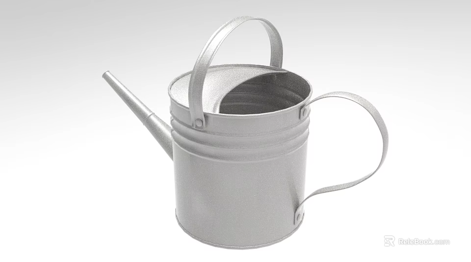 Silver Metal Watering Can as Daily Household Appliance with Long Spout and Double Handles 3d model 