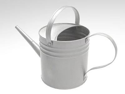 Silver Metal Watering Can as Daily Household Appliance with Long Spout and Double Handles 3d model