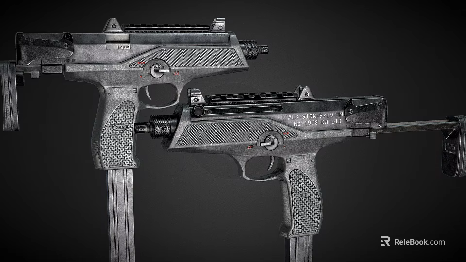 Two Modern Tactical Pistols With Textured Grip Detachable Magazine And Barrel 3d model 