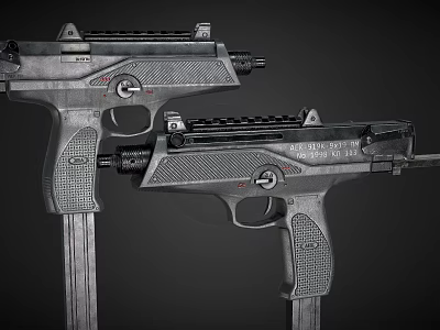 Two Modern Tactical Pistols With Textured Grip Detachable Magazine And Barrel 3d model