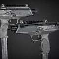 Two Modern Tactical Pistols With Textured Grip Detachable Magazine And Barrel