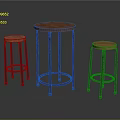 Wooden Bar Counter Round Top With Black Metal Legs And Matching Stools