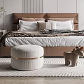Modern Bedroom Interior With Bed Nightstands Rug Ottoman And Decorative Accents